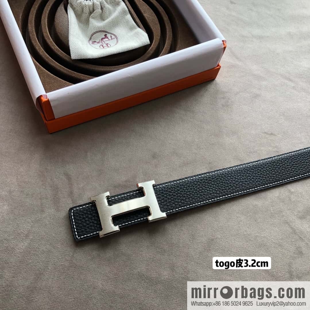 Hermes H solder joint brushed, imported togo leather 3.2CM belt