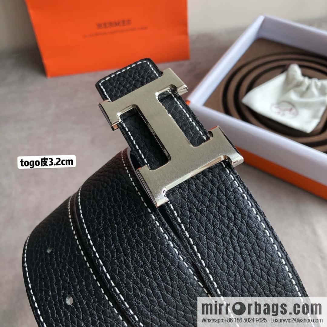 Hermes H solder joint brushed, imported togo leather 3.2CM belt