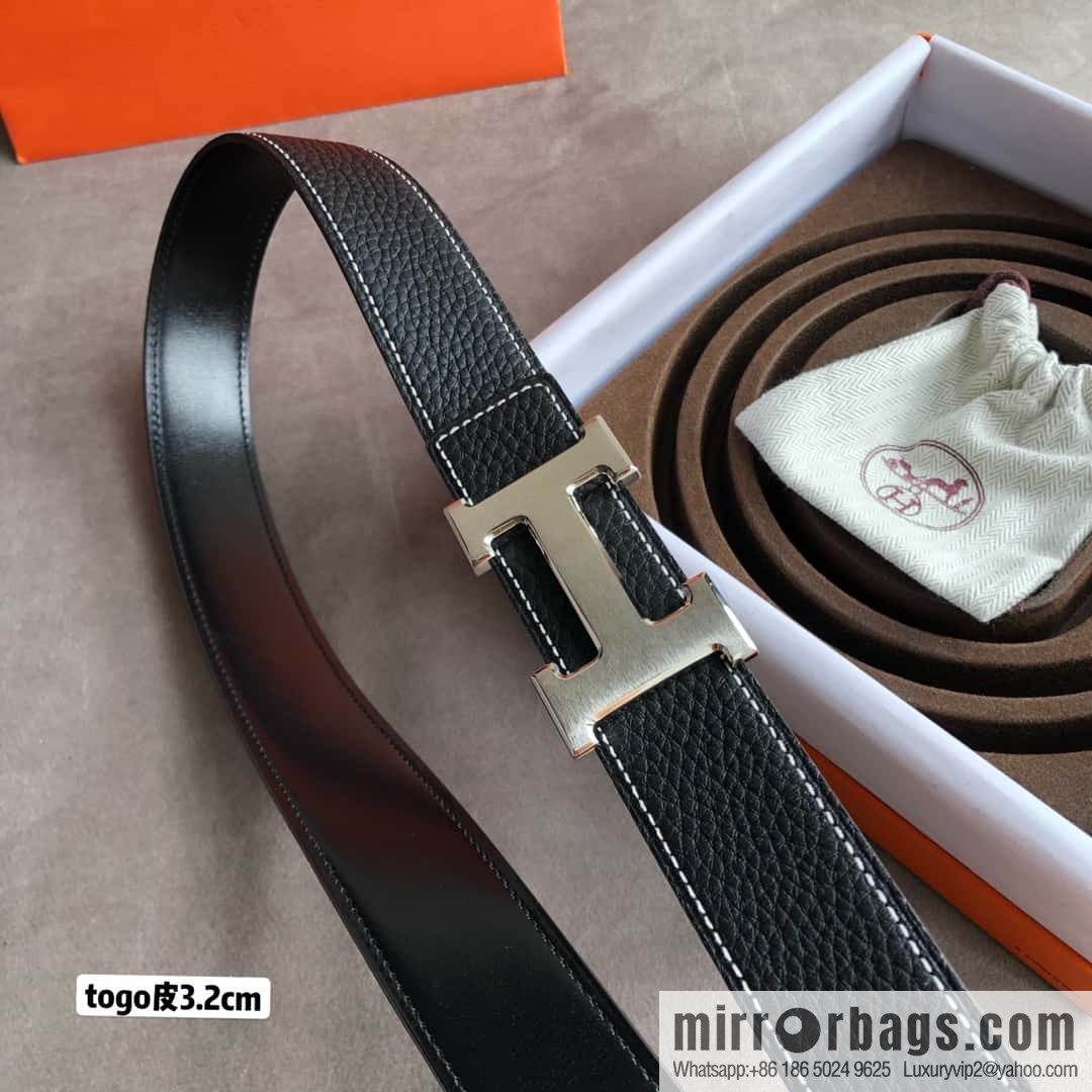 Hermes H solder joint brushed, imported togo leather 3.2CM belt