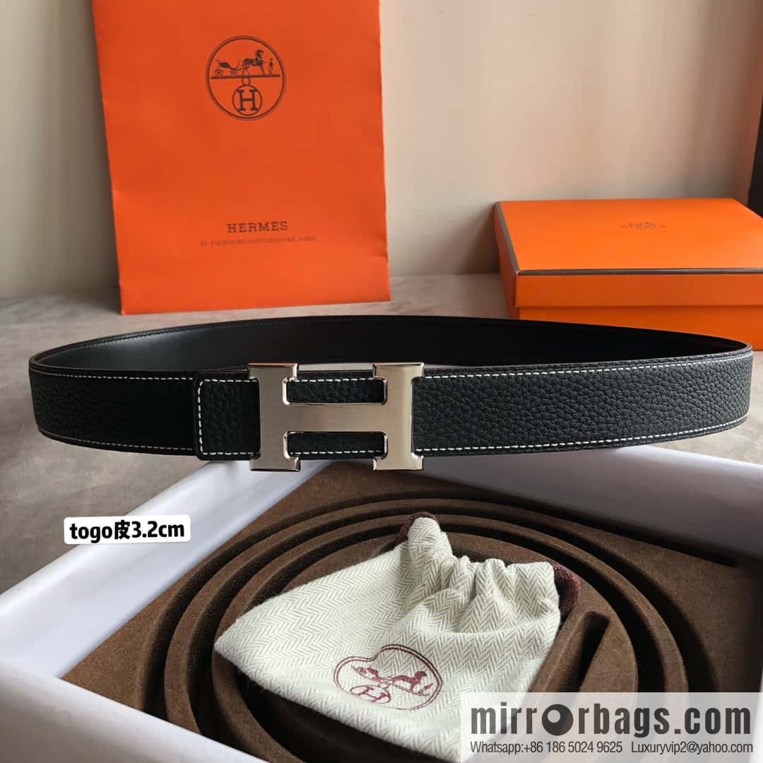 Hermes H solder joint brushed, imported togo leather 3.2CM belt