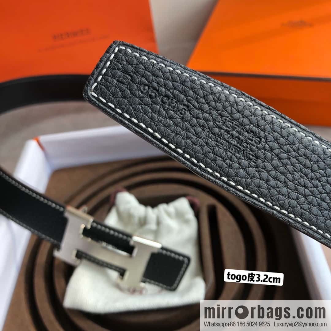 Hermes H solder joint brushed, imported togo leather 3.2CM belt