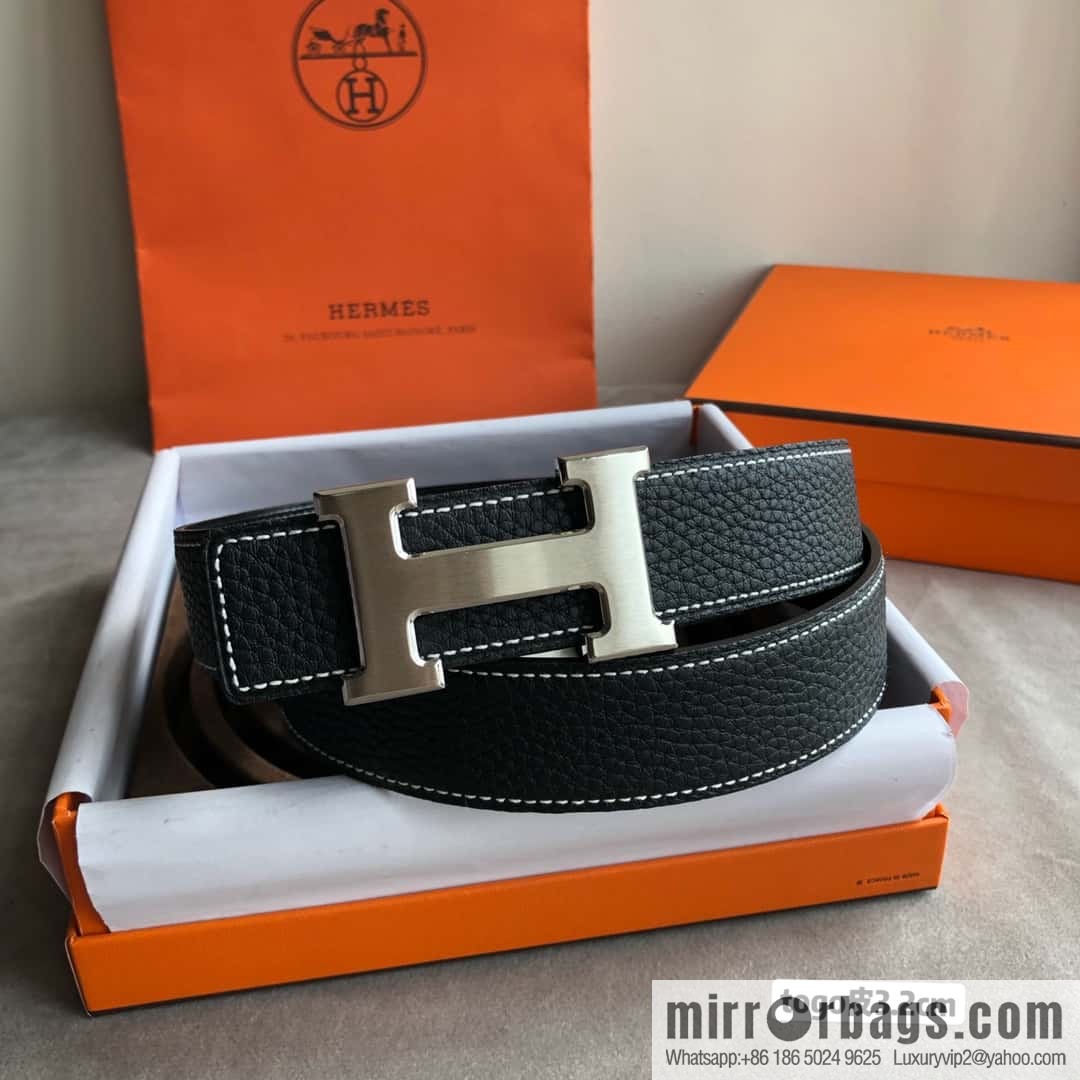 Hermes H solder joint brushed, imported togo leather 3.2CM belt