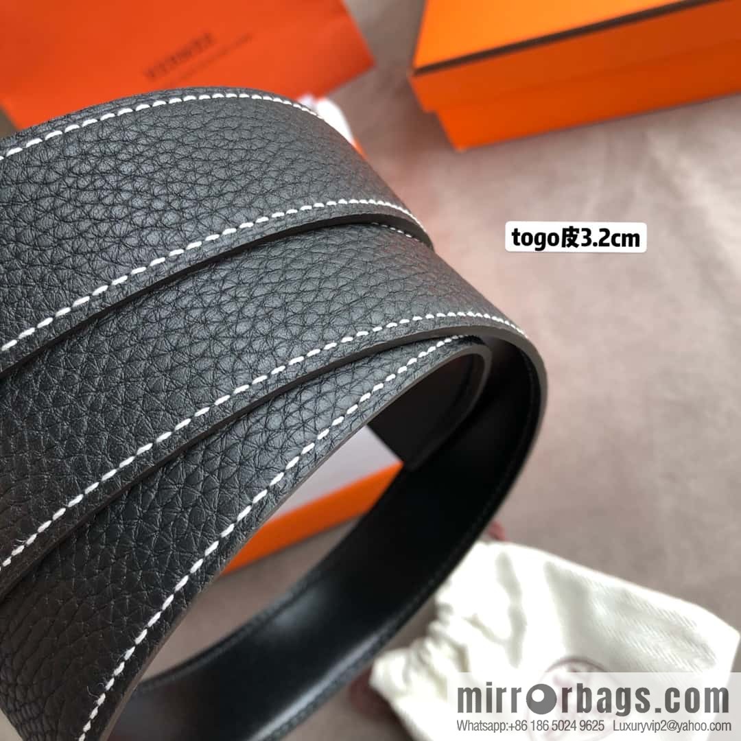 Hermes H solder joint brushed, imported togo leather 3.2CM belt