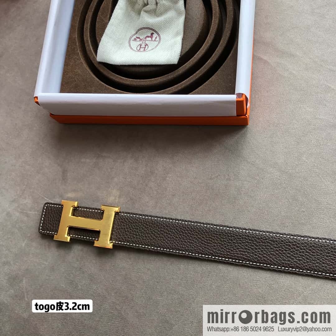 Hermes H solder joint brushed, imported togo leather 3.2CM belt