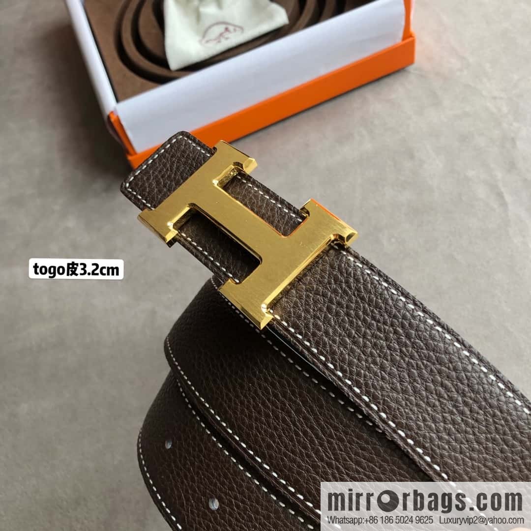Hermes H solder joint brushed, imported togo leather 3.2CM belt
