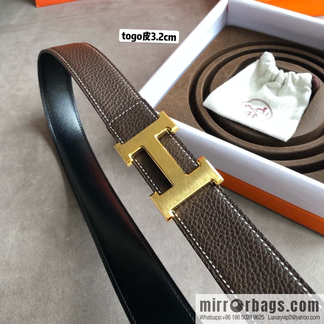 Hermes H solder joint brushed, imported togo leather 3.2CM belt