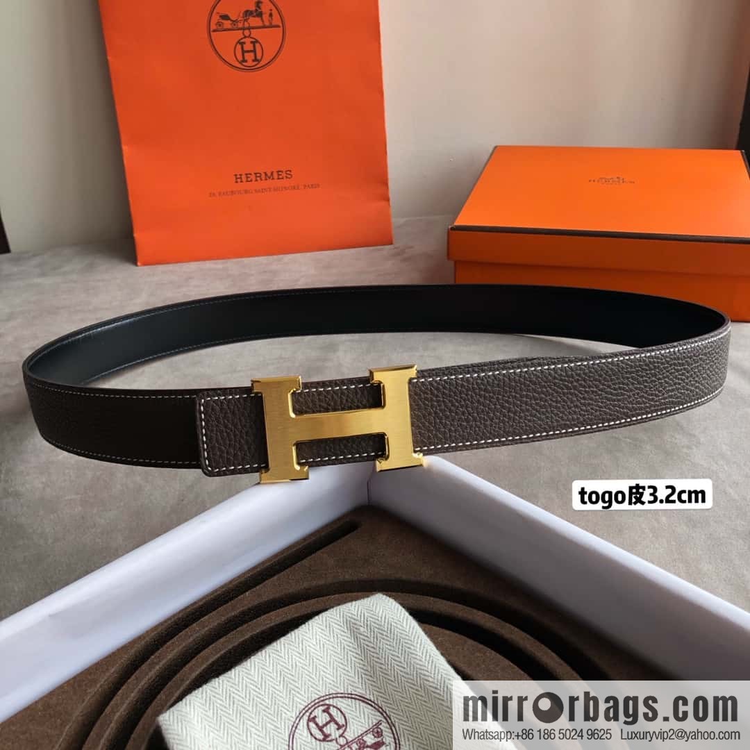 Hermes H solder joint brushed, imported togo leather 3.2CM belt