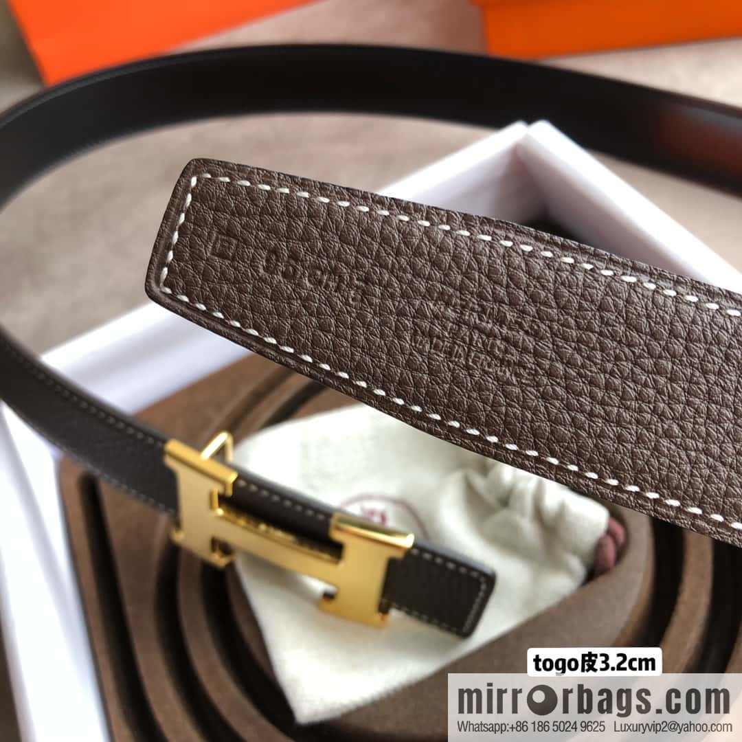 Hermes H solder joint brushed, imported togo leather 3.2CM belt