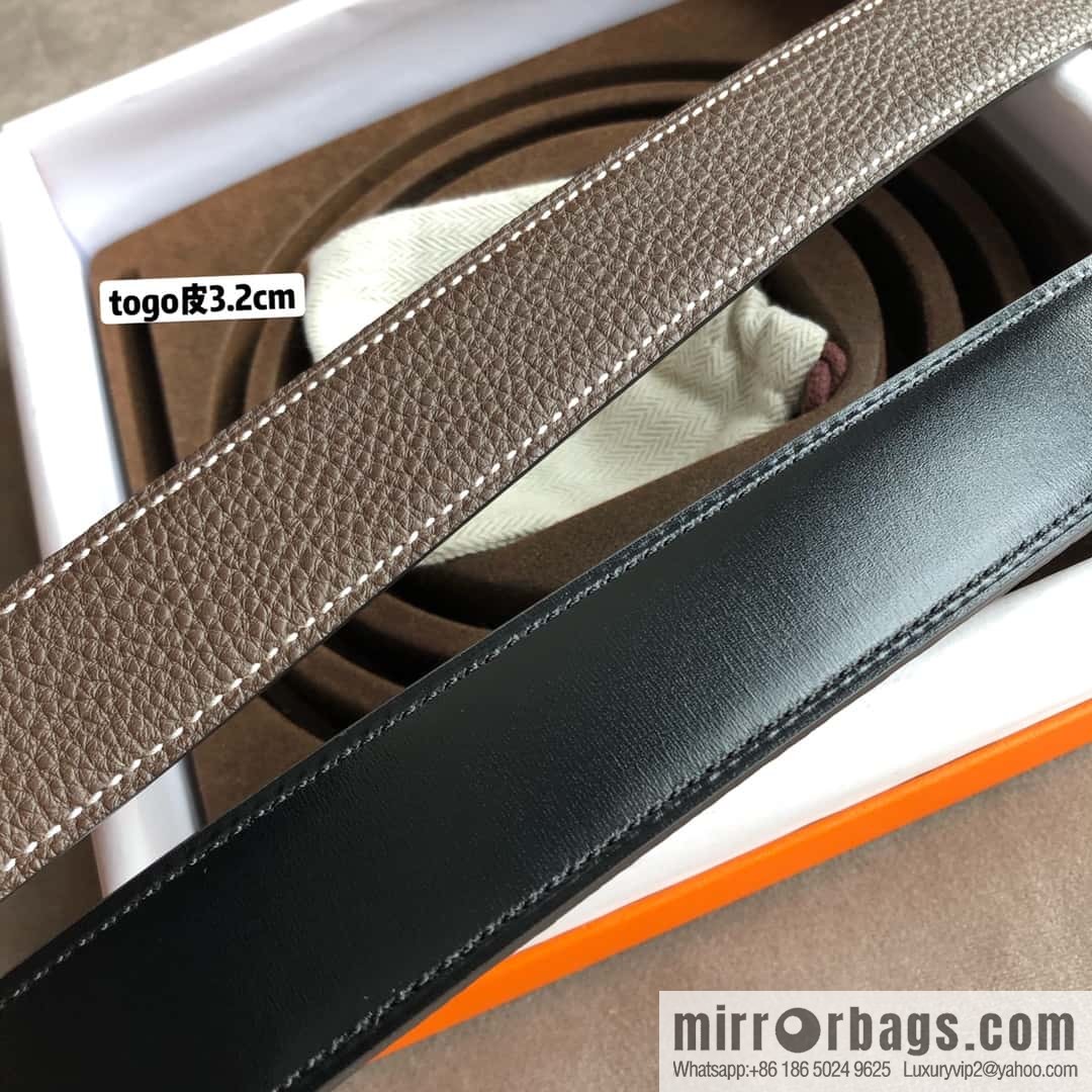 Hermes H solder joint brushed, imported togo leather 3.2CM belt