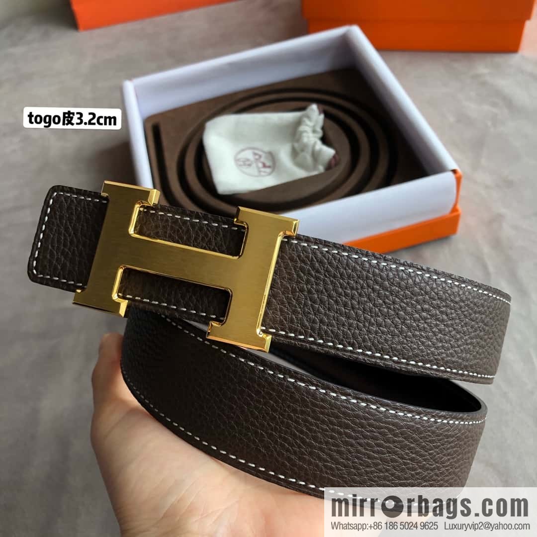 Hermes H solder joint brushed, imported togo leather 3.2CM belt