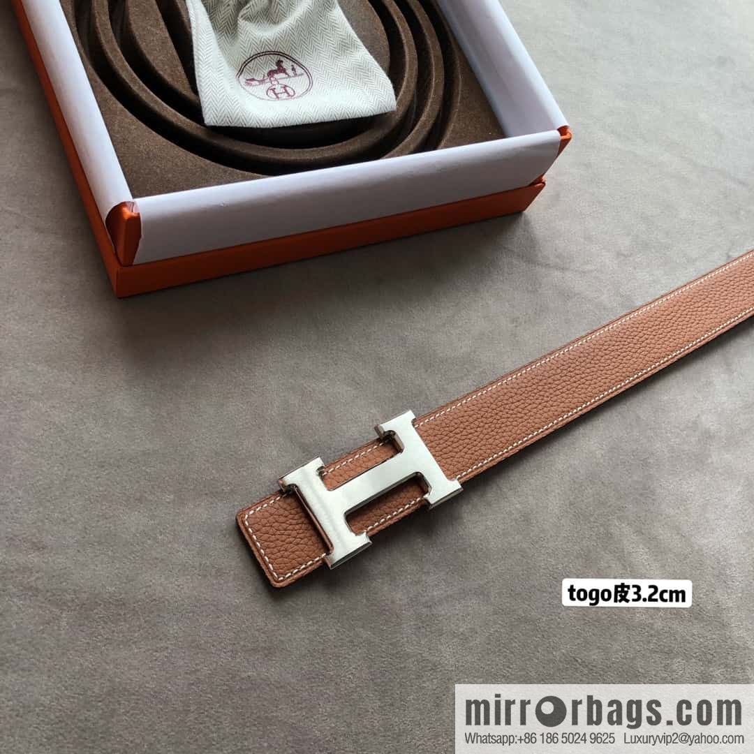 Hermes H solder joint brushed, imported togo leather 3.2CM belt
