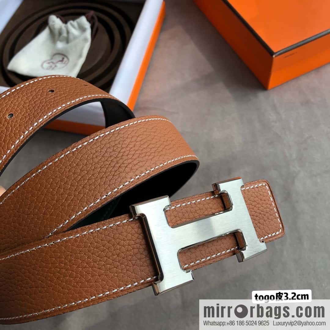 Hermes H solder joint brushed, imported togo leather 3.2CM belt