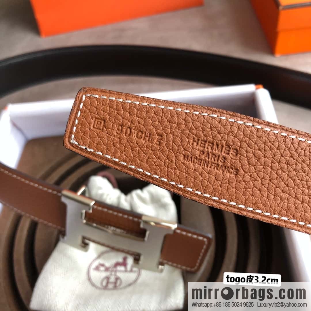 Hermes H solder joint brushed, imported togo leather 3.2CM belt