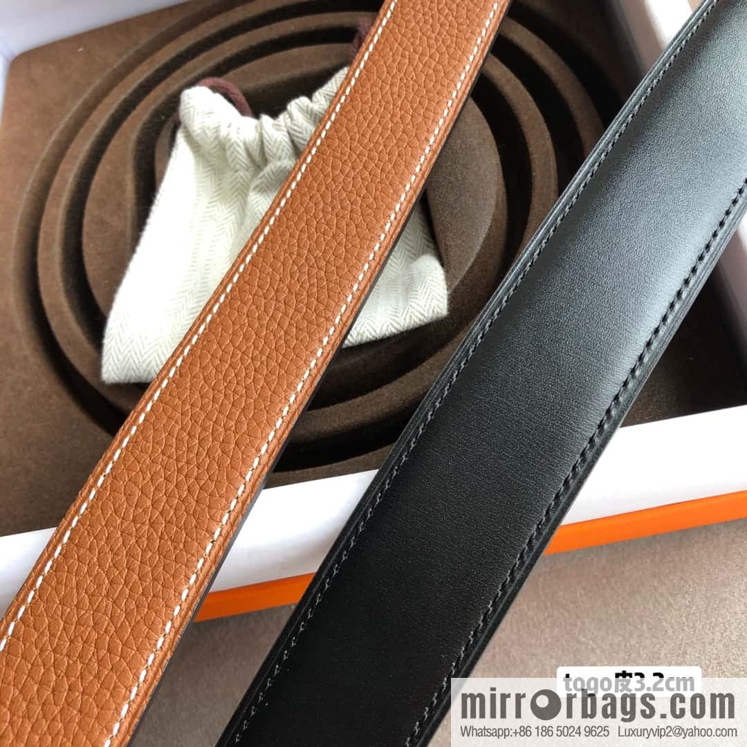 Hermes H solder joint brushed, imported togo leather 3.2CM belt