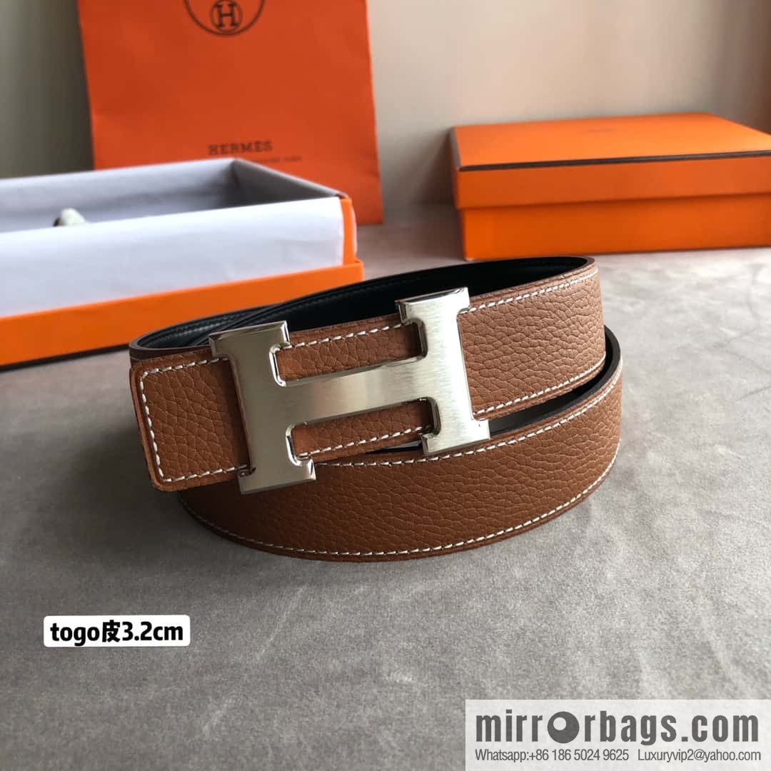 Hermes H solder joint brushed, imported togo leather 3.2CM belt