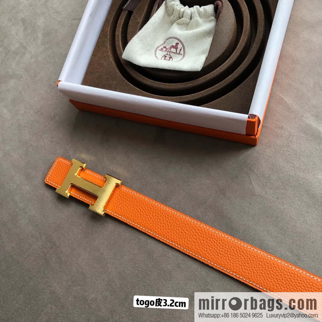 Hermes H solder joint brushed, imported togo leather 3.2CM belt