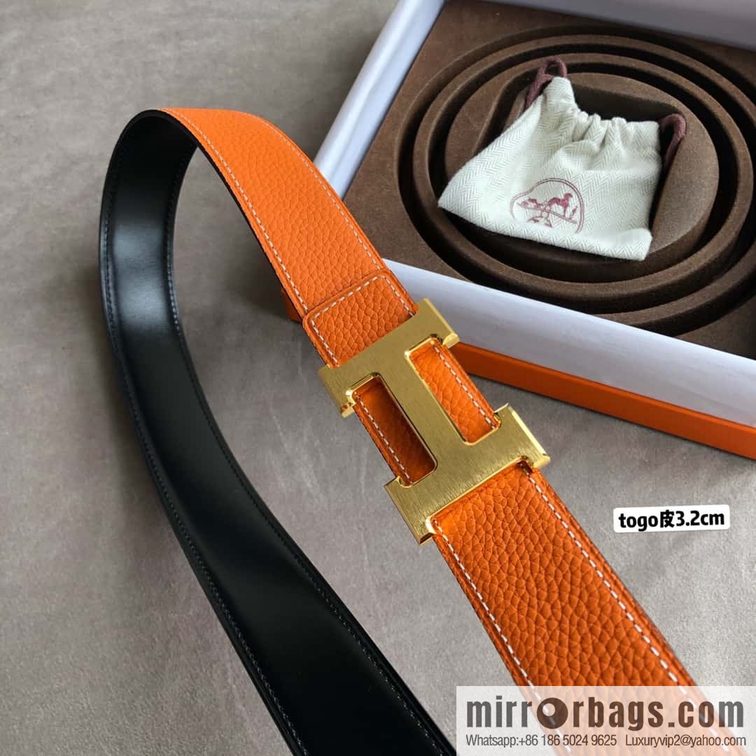 Hermes H solder joint brushed, imported togo leather 3.2CM belt