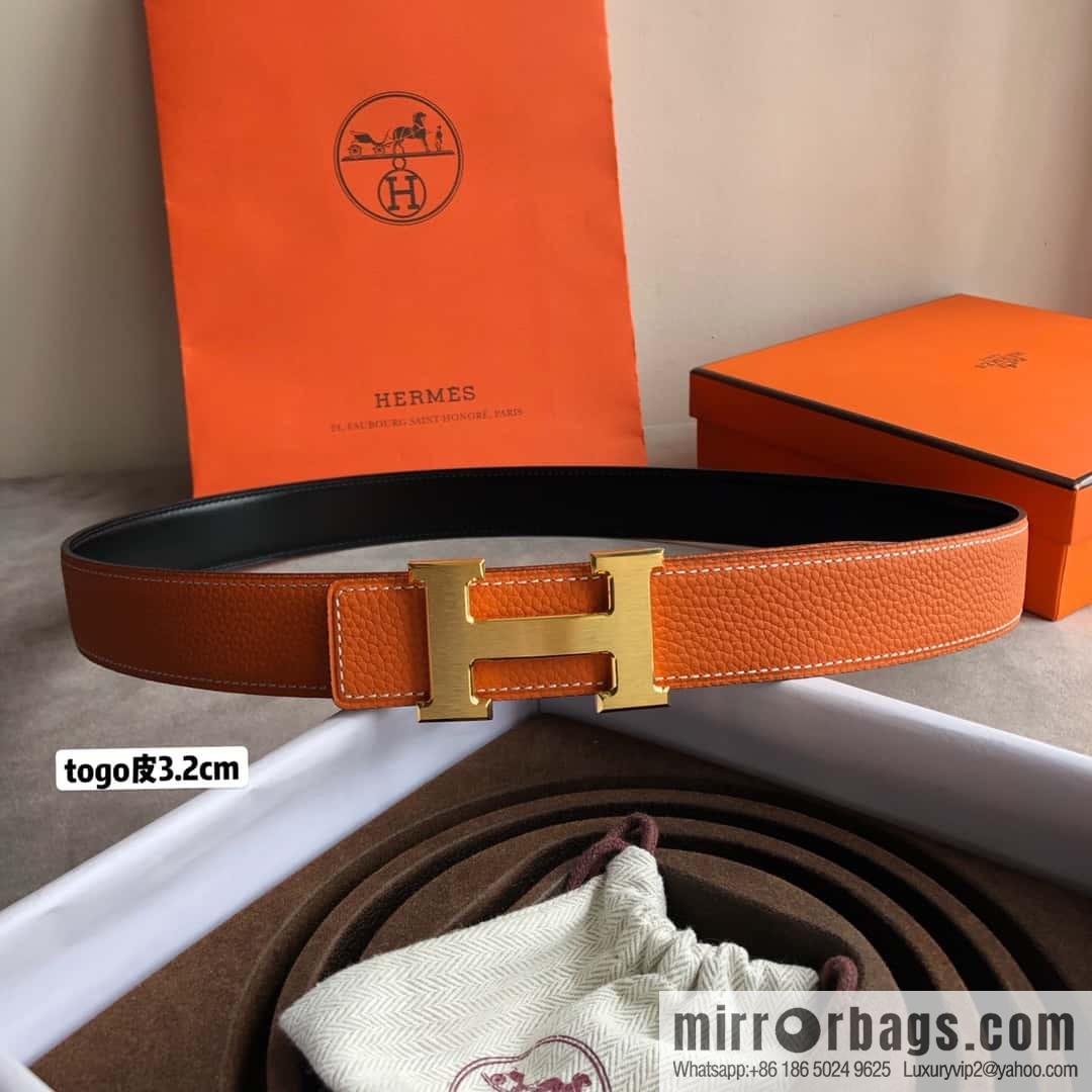 Hermes H solder joint brushed, imported togo leather 3.2CM belt
