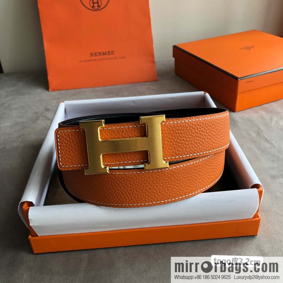 Hermes H solder joint brushed, imported togo leather 3.2CM belt