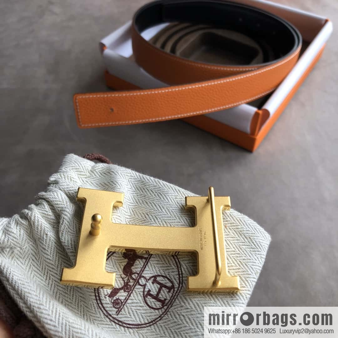 Hermes H solder joint brushed, imported togo leather 3.2CM belt