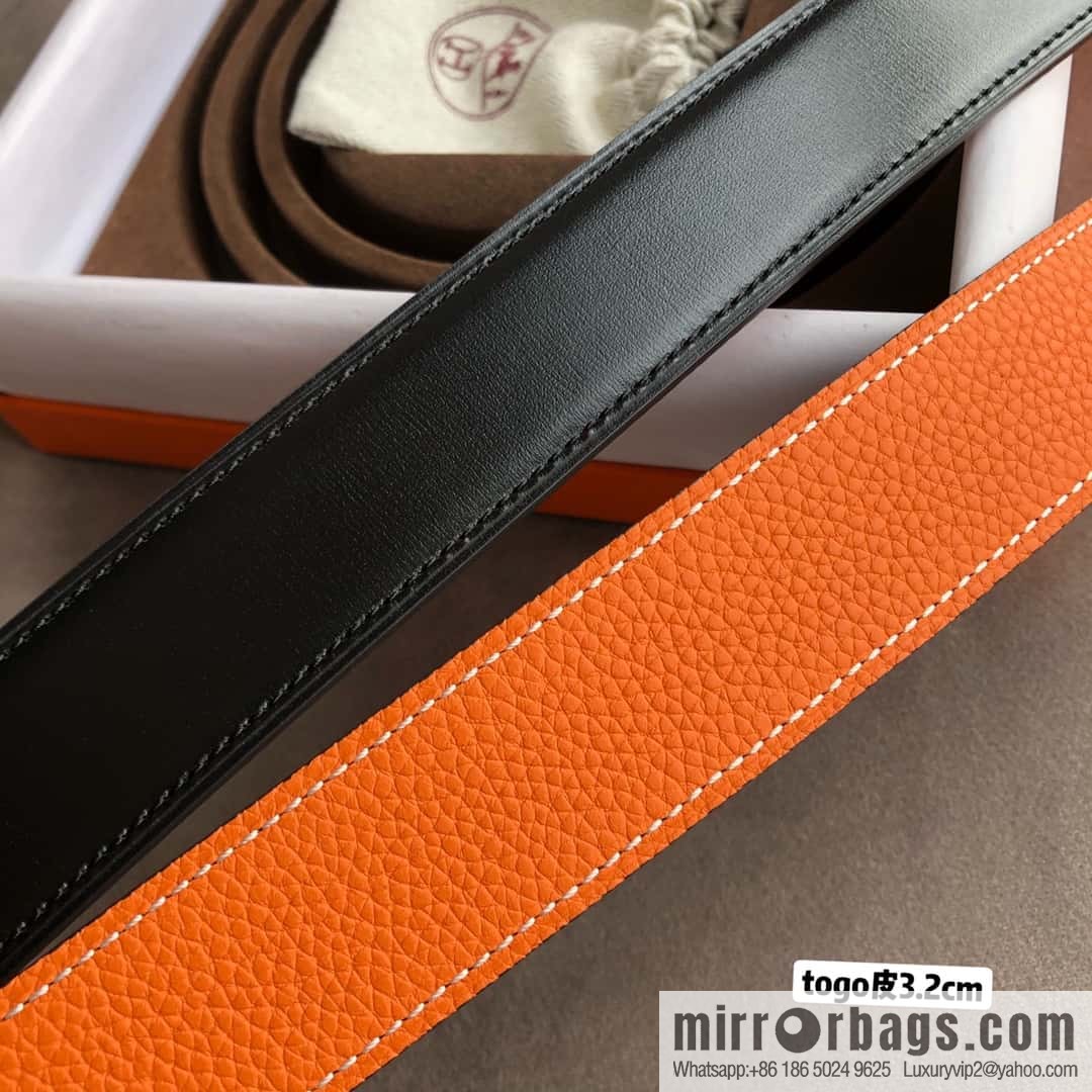 Hermes H solder joint brushed, imported togo leather 3.2CM belt