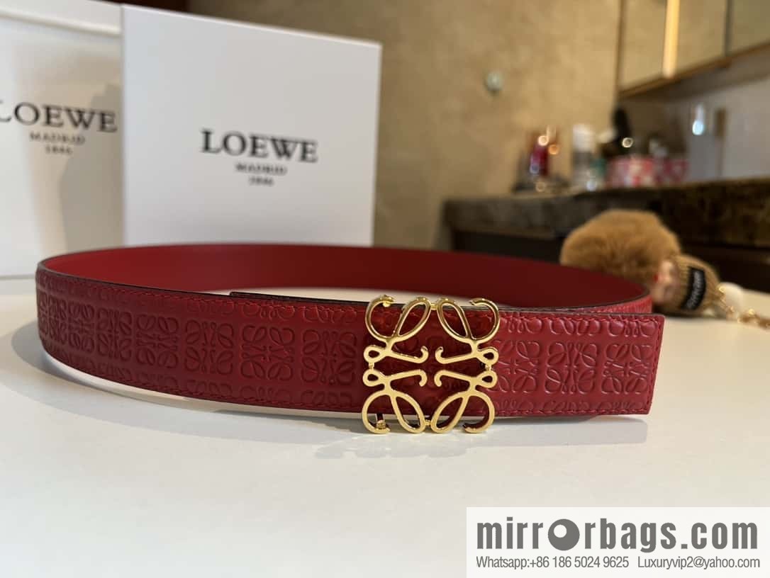 LOEWE logo spider buckle, cowhide embossed 3.2cm women's belt