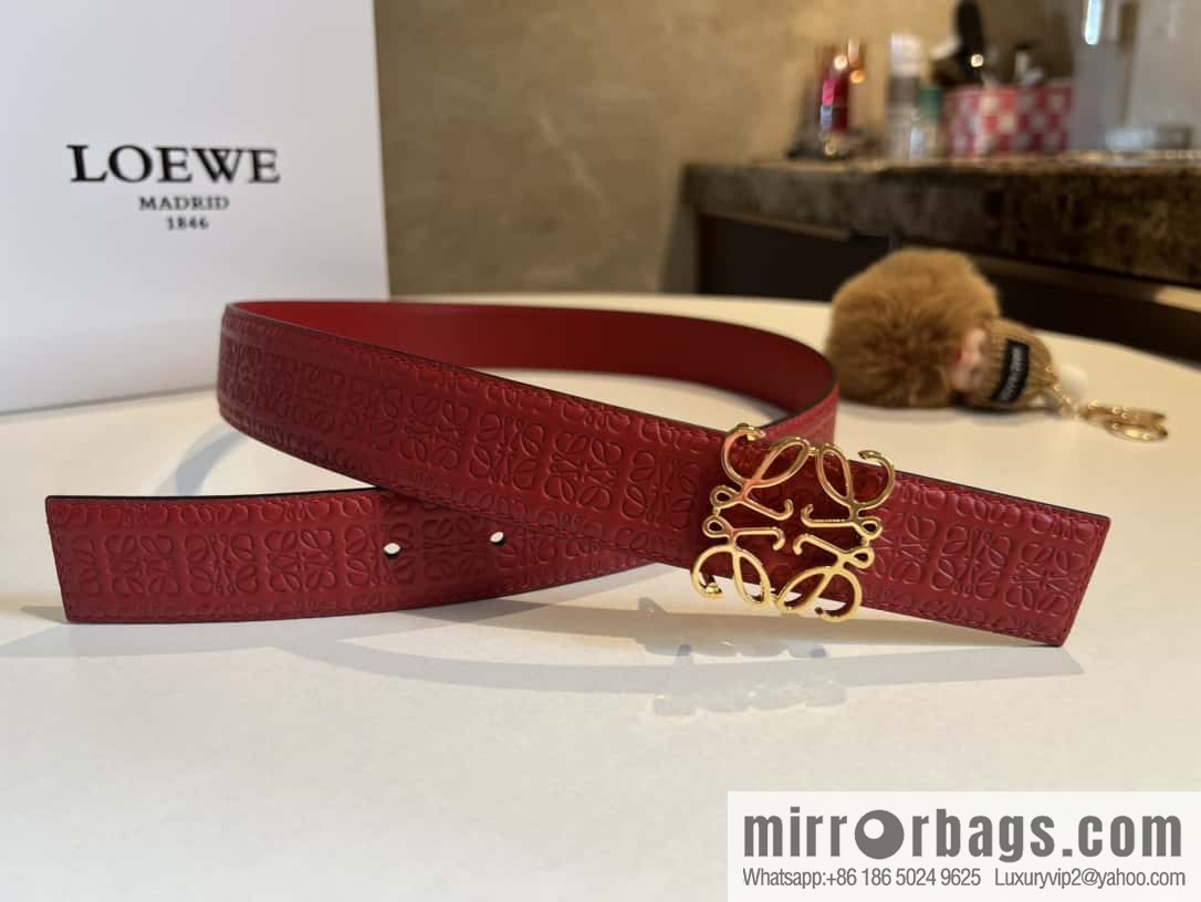 LOEWE logo spider buckle, cowhide embossed 3.2cm women's belt