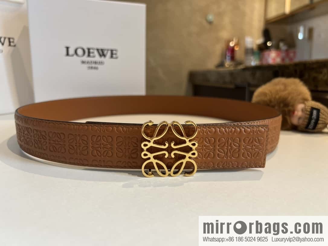 LOEWE logo spider buckle, cowhide embossed 3.2cm women's belt