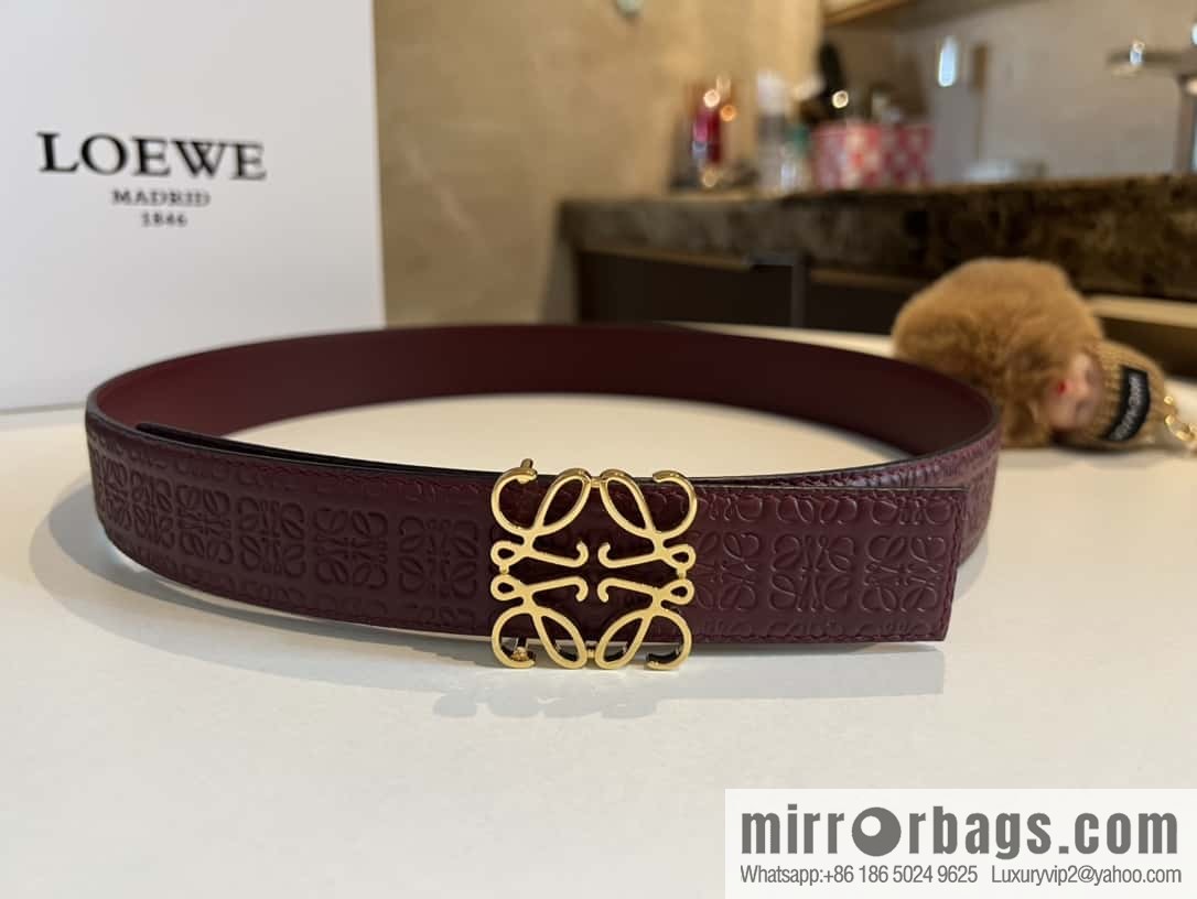 LOEWE logo spider buckle, cowhide embossed 3.2cm women's belt