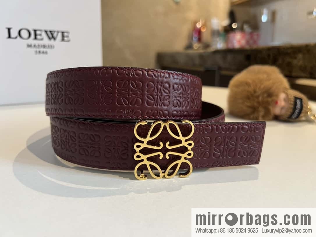 LOEWE logo spider buckle, cowhide embossed 3.2cm women's belt