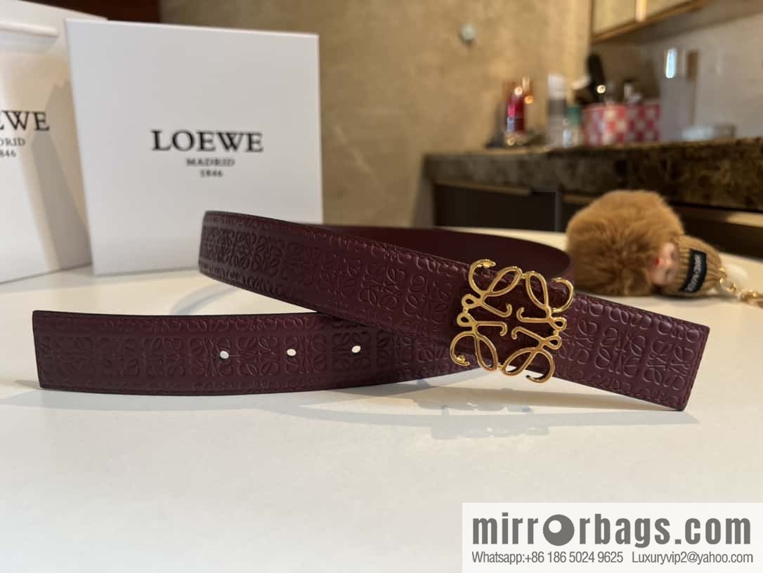 LOEWE logo spider buckle, cowhide embossed 3.2cm women's belt
