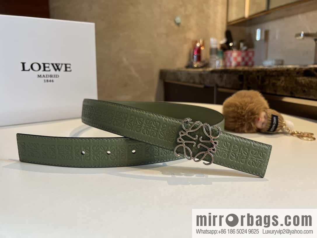 LOEWE logo spider buckle, cowhide embossed 3.2cm women's belt