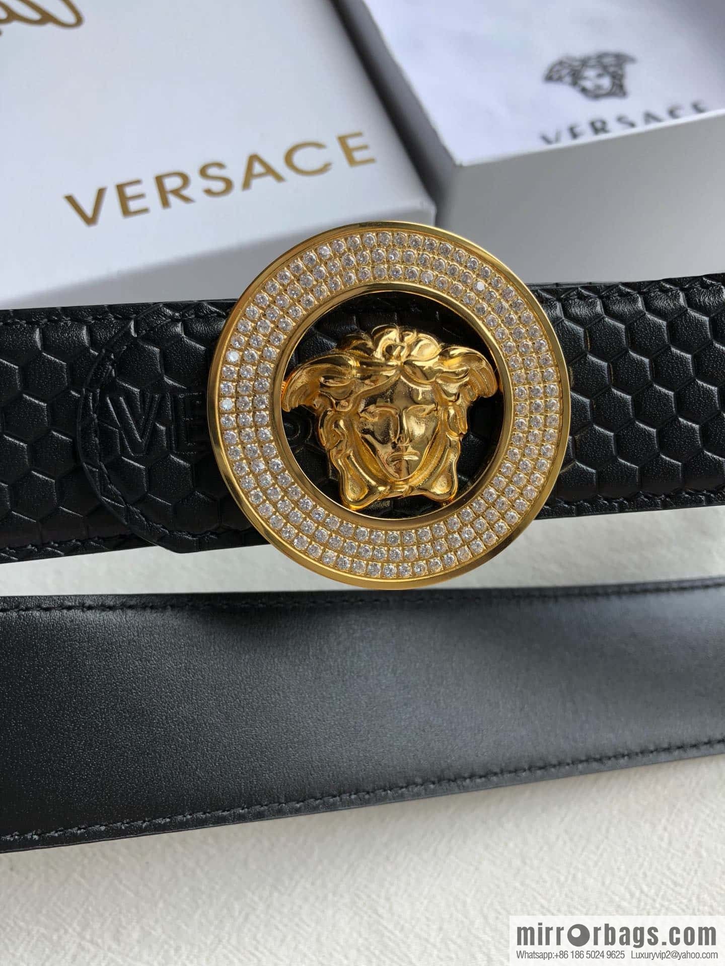 VERSACE Medusa with diamond buckle 3.8cm cowhide belt
