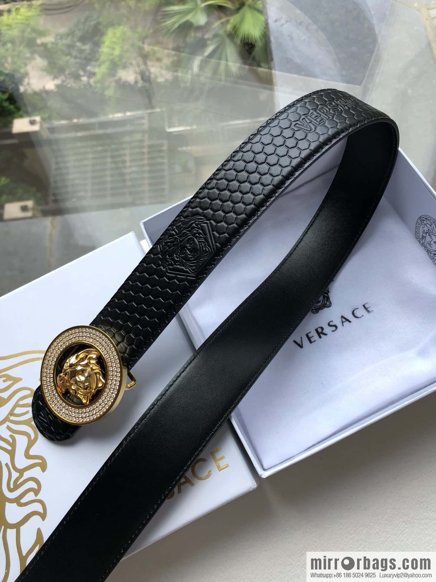 VERSACE Medusa with diamond buckle 3.8cm cowhide belt