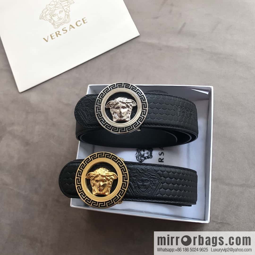 VERSACE stainless steel hollow Medusa metal buckle 3.8cm cowhide belt