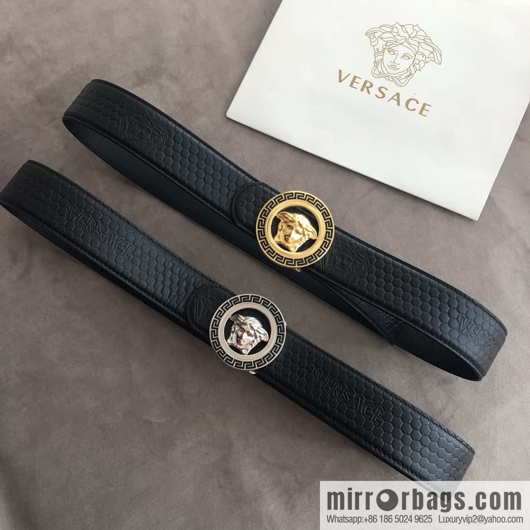 VERSACE stainless steel hollow Medusa metal buckle 3.8cm cowhide belt