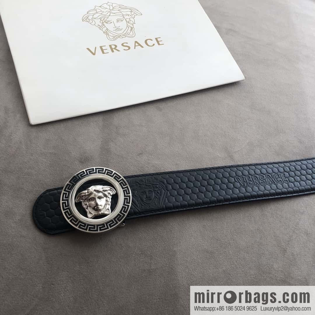 VERSACE stainless steel hollow Medusa metal buckle 3.8cm cowhide belt