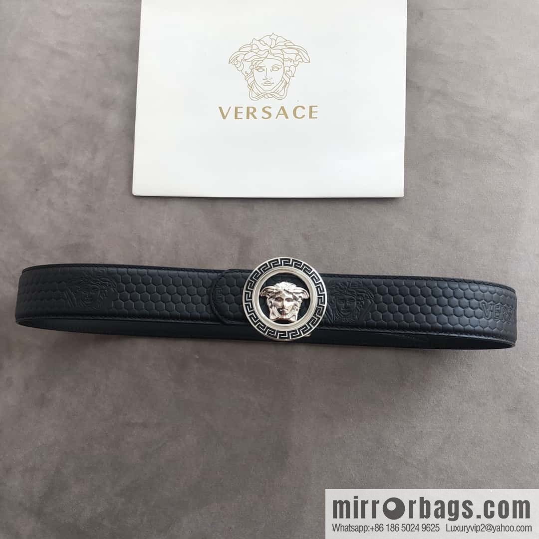 VERSACE stainless steel hollow Medusa metal buckle 3.8cm cowhide belt