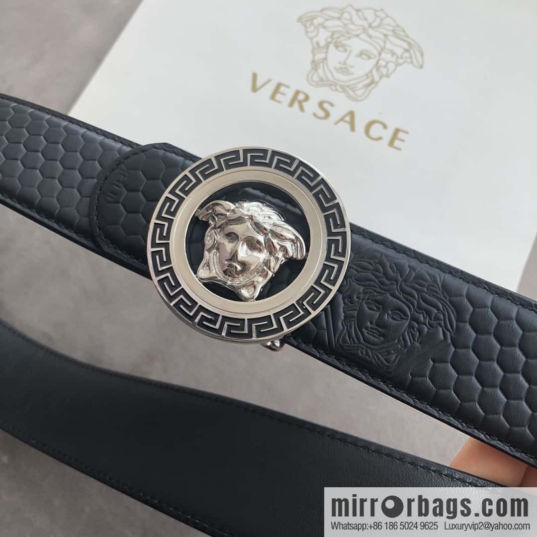 VERSACE stainless steel hollow Medusa metal buckle 3.8cm cowhide belt