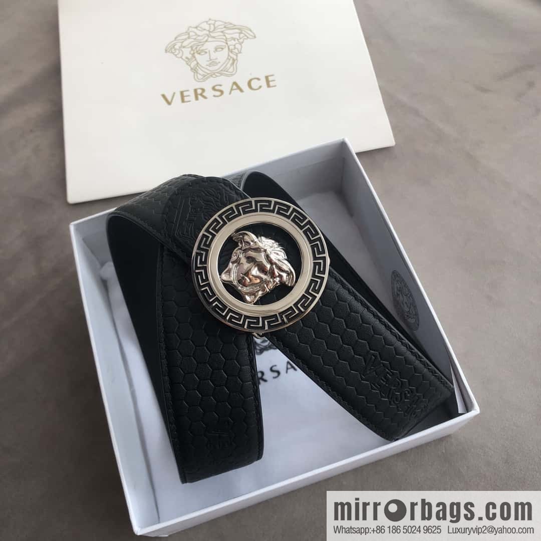 VERSACE stainless steel hollow Medusa metal buckle 3.8cm cowhide belt