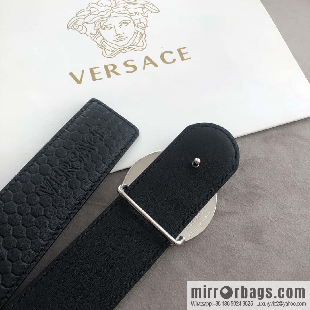 VERSACE stainless steel hollow Medusa metal buckle 3.8cm cowhide belt