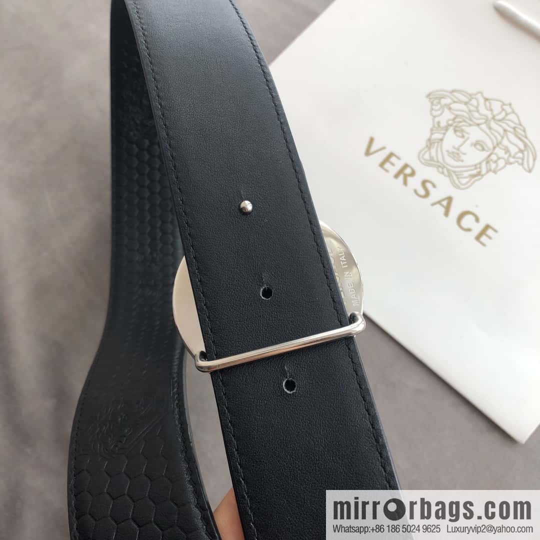 VERSACE stainless steel hollow Medusa metal buckle 3.8cm cowhide belt