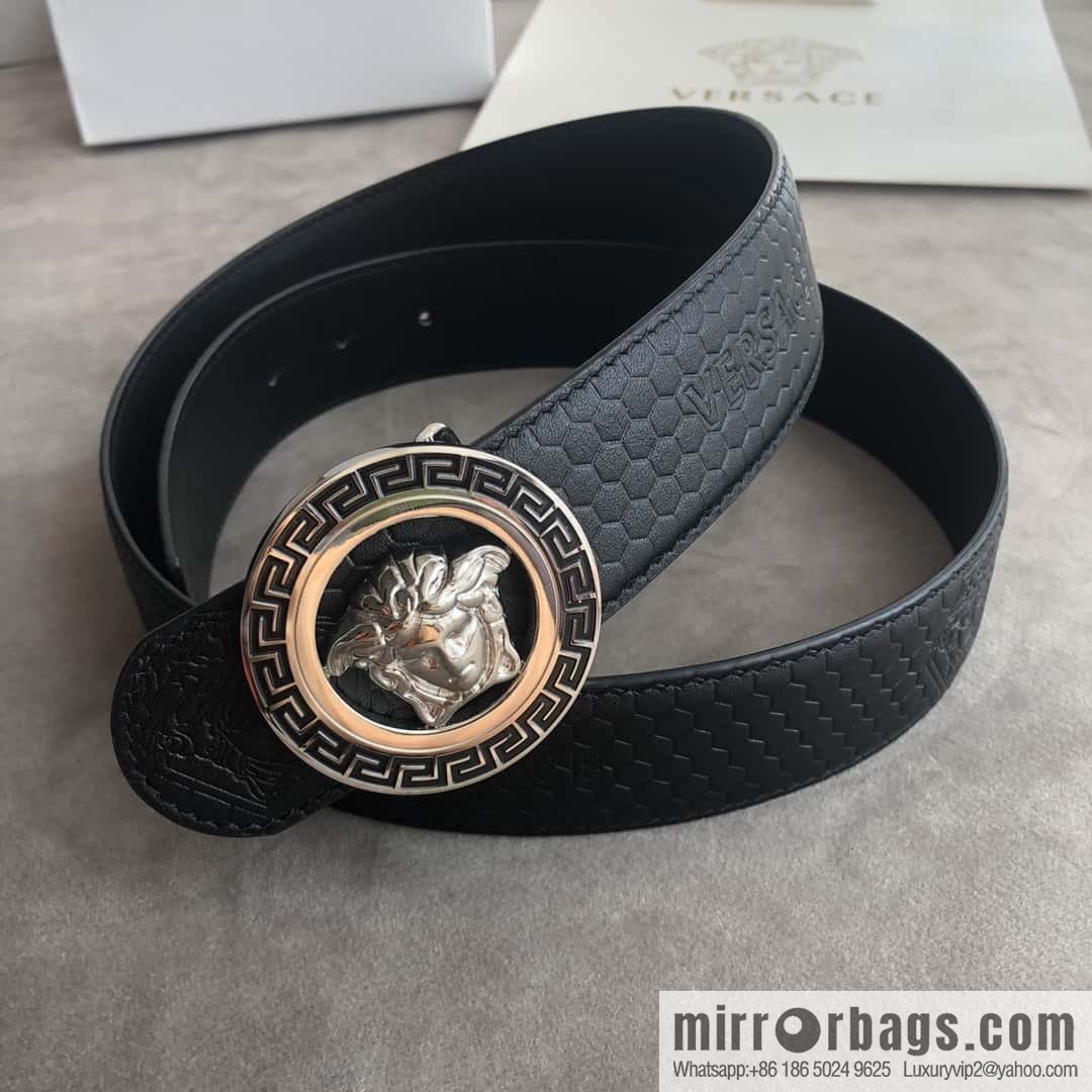 VERSACE stainless steel hollow Medusa metal buckle 3.8cm cowhide belt