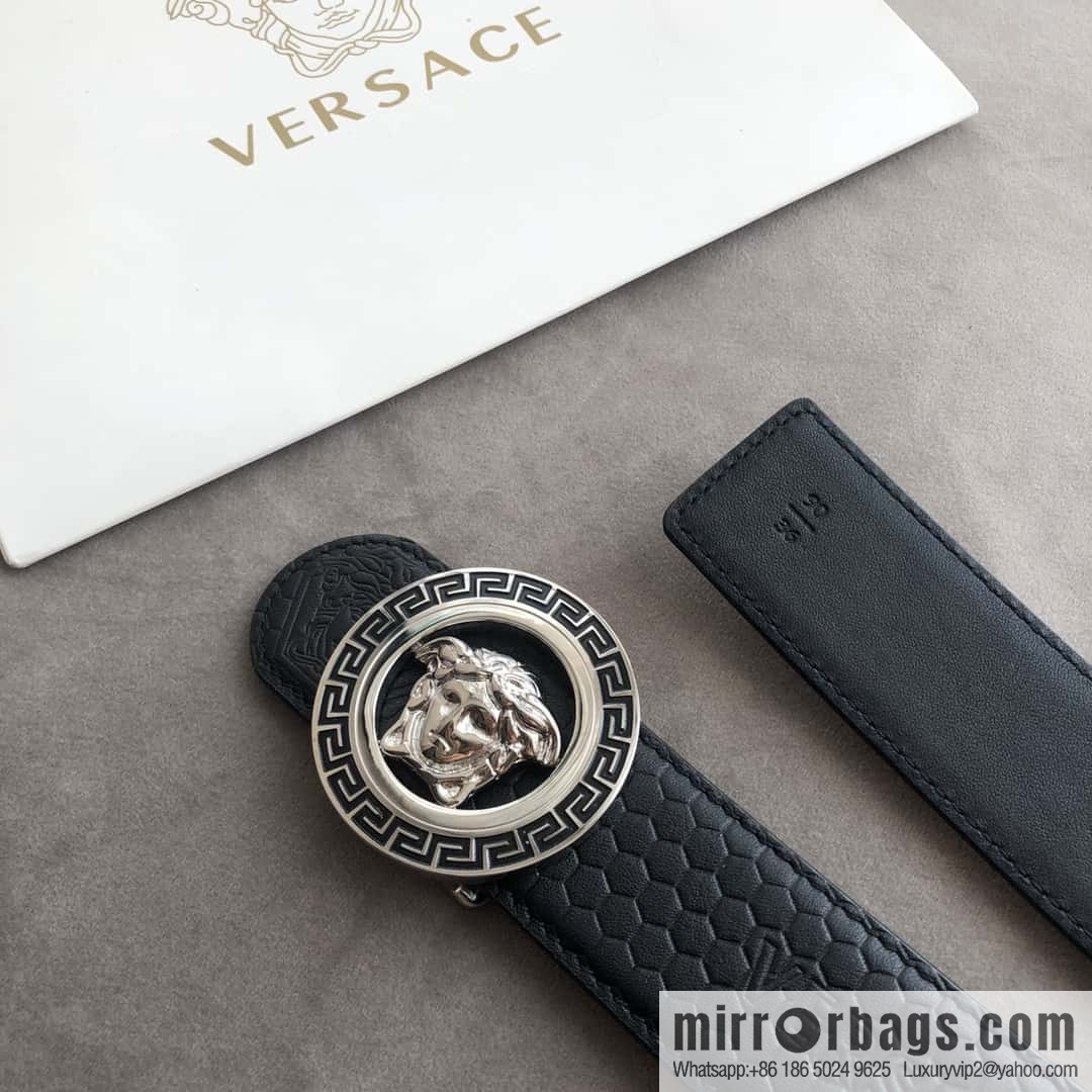 VERSACE stainless steel hollow Medusa metal buckle 3.8cm cowhide belt