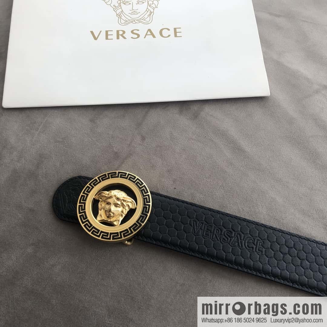 VERSACE stainless steel hollow Medusa metal buckle 3.8cm cowhide belt