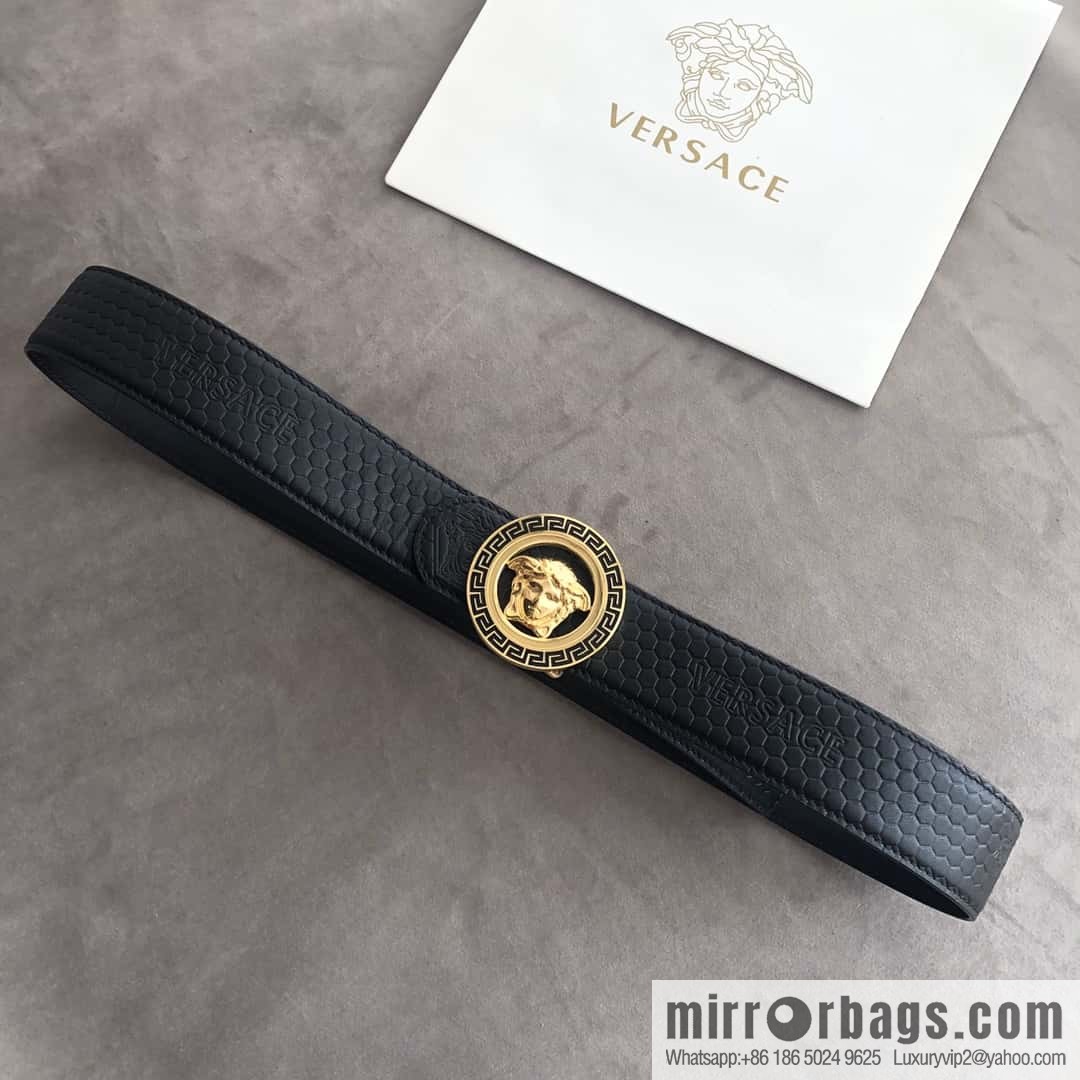 VERSACE stainless steel hollow Medusa metal buckle 3.8cm cowhide belt