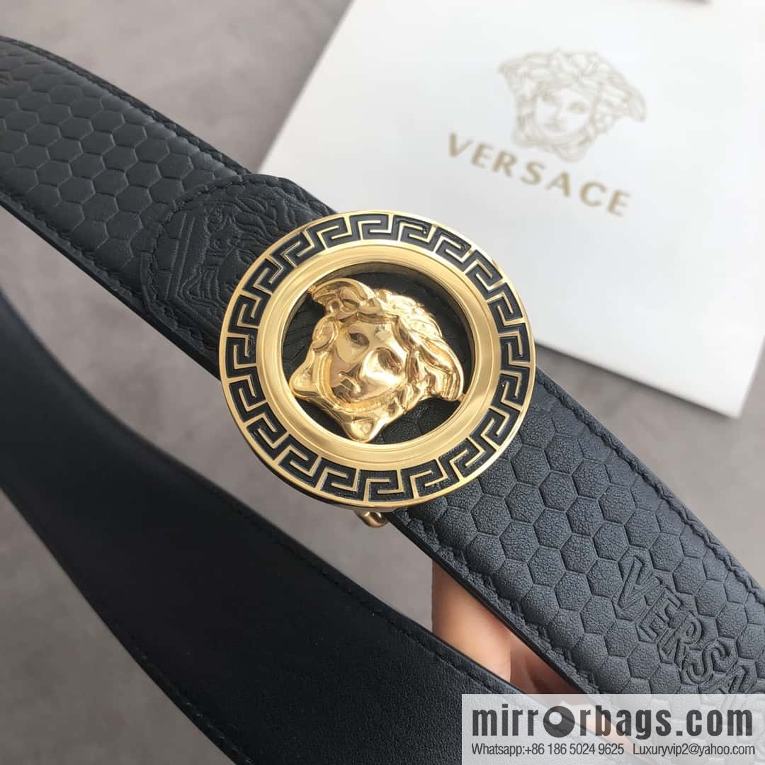 VERSACE stainless steel hollow Medusa metal buckle 3.8cm cowhide belt