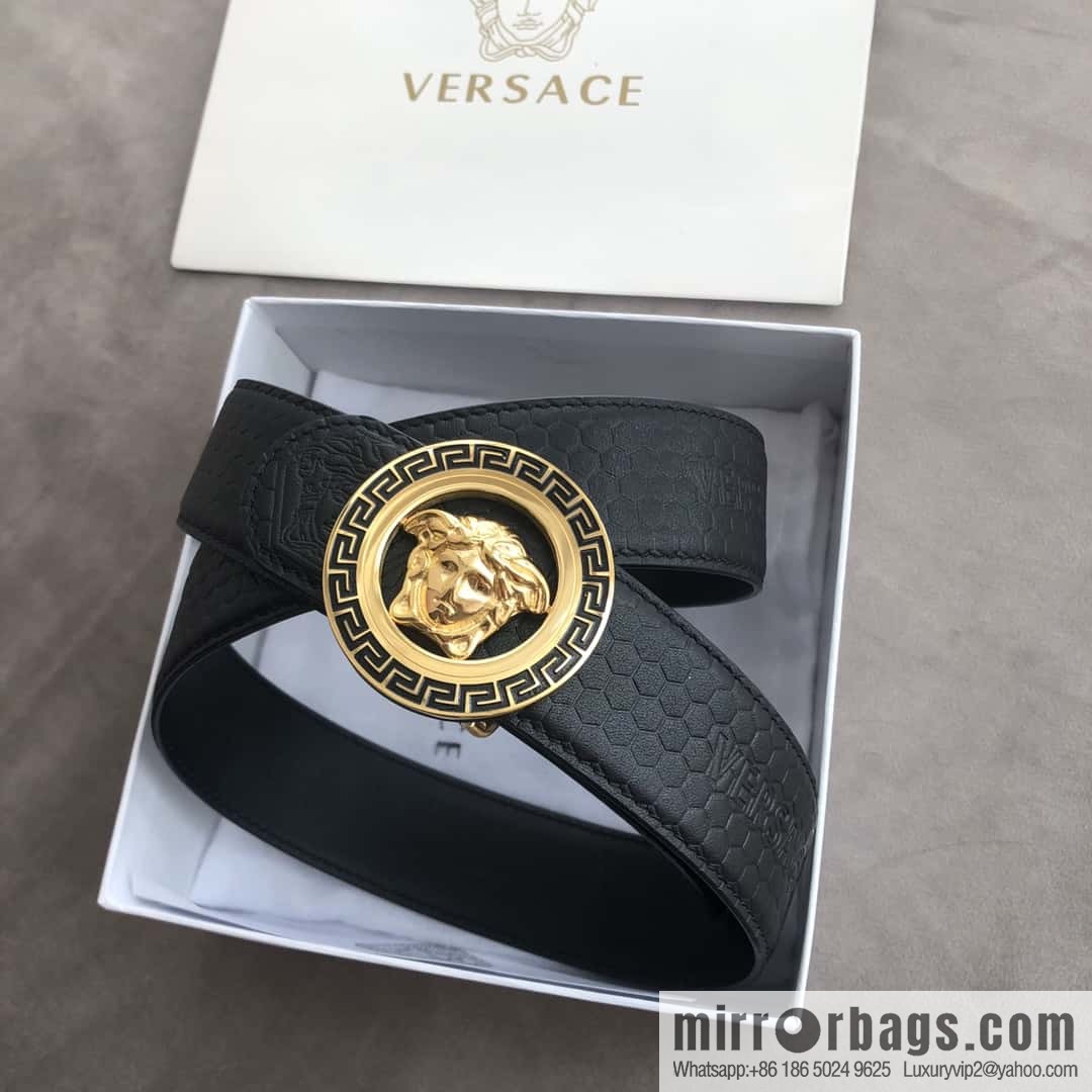 VERSACE stainless steel hollow Medusa metal buckle 3.8cm cowhide belt