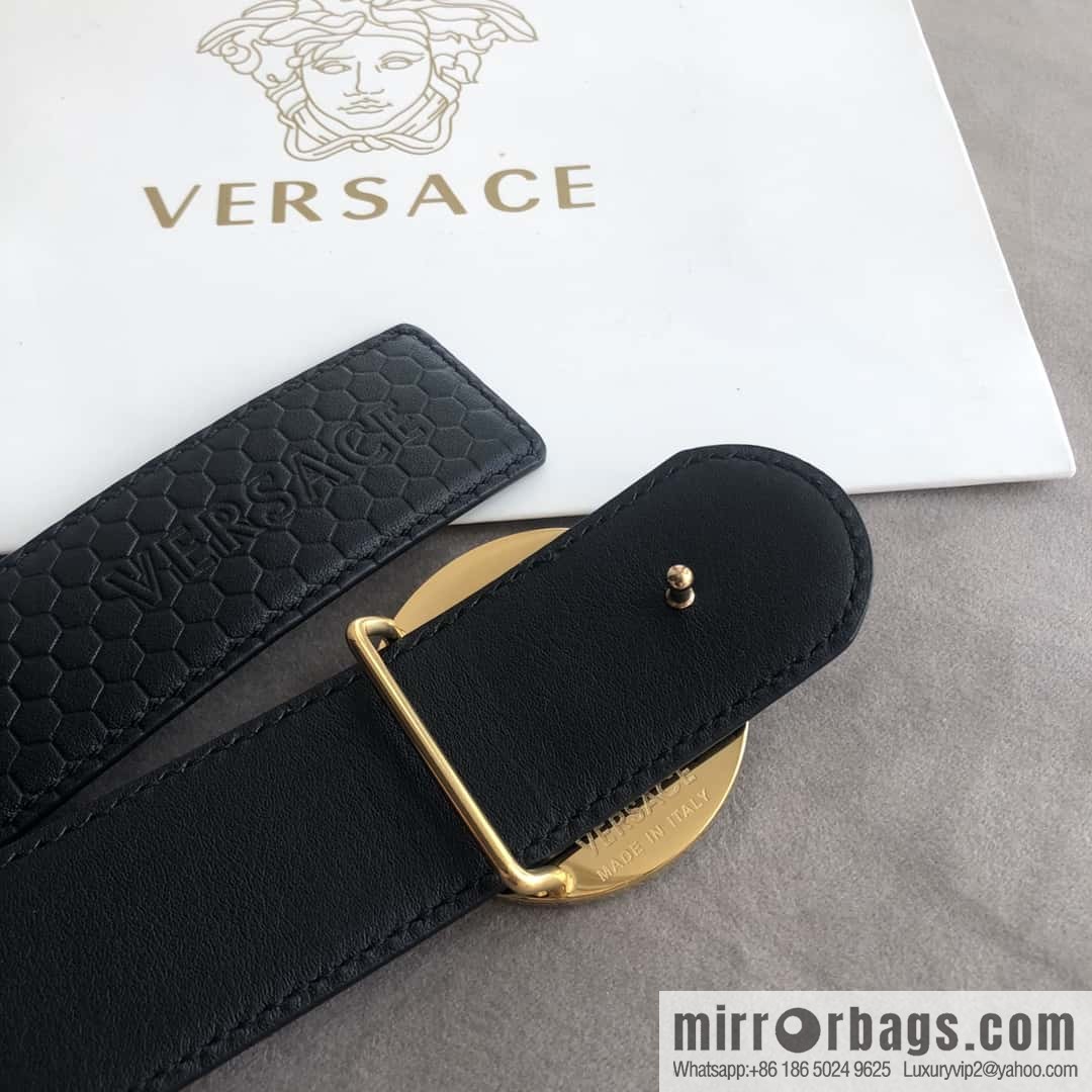 VERSACE stainless steel hollow Medusa metal buckle 3.8cm cowhide belt