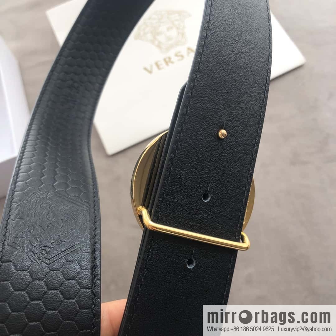 VERSACE stainless steel hollow Medusa metal buckle 3.8cm cowhide belt